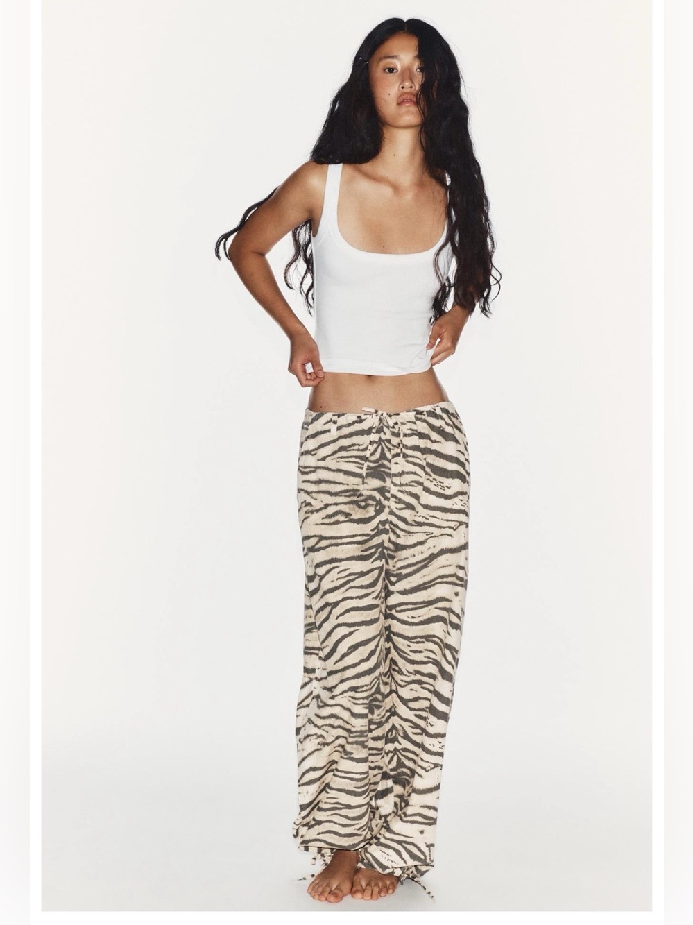 ZARA ANIMAL PRINT WIDE LEG DRAWSTRING PANTS